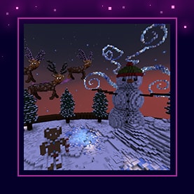 A snowman, reindeers, and a gingerbread man in a frosty biome