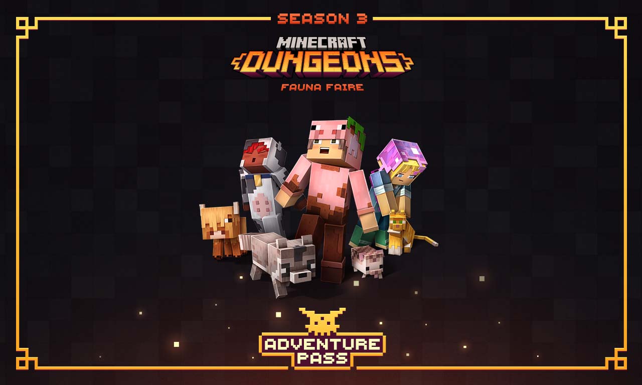 Minecraft Dungeons Fauna Faire key art, labeled as Season 3