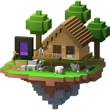A Minecraft house and portal on a small flying island